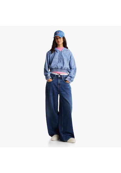 Tommy Hilfiger Tjw Denim Cropped Kadın Mavi Hoodie - Dw0dw20539 Mavi