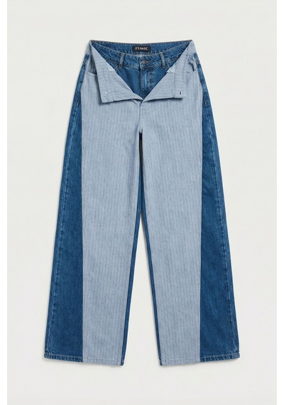 Itsbasic Kadın Kot Rengi Palazzo Fit Çift Kemer Detaylı Özel Tasarım Denim Jean