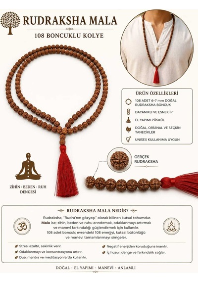 Rudraksha Mala Kolye 108'li Orjinal Kahverengi