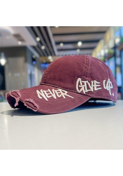 Valkyrie Unisex Bordo Never Give Up Nakışlı Baseball Şapka Ayarlanabilir Vintage Streetwear Spor Kep