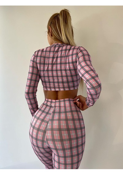 Pink Life Ekose Desenli Pantolonlu İkili Takım Pap1704-pembe Pembe