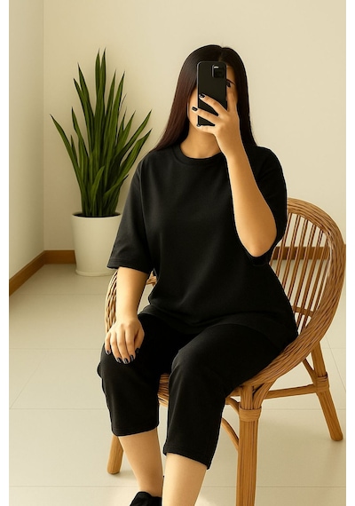Düz Oversize Unisex Tişört Yb6 SIYAH