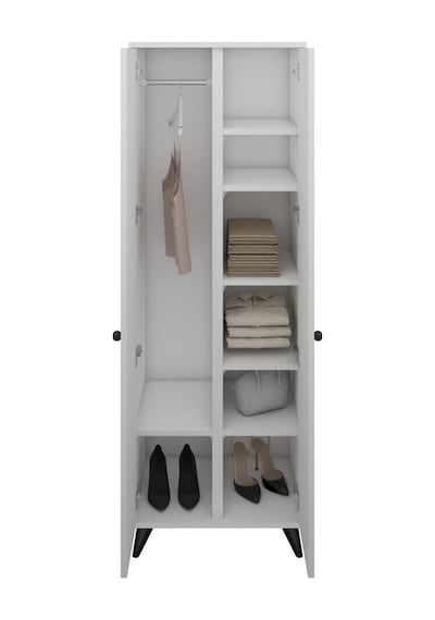 Simple Gardırop 6 Raflı 2 Kapaklı Tek Askılı 60x44x176 Beyaz Beyaz