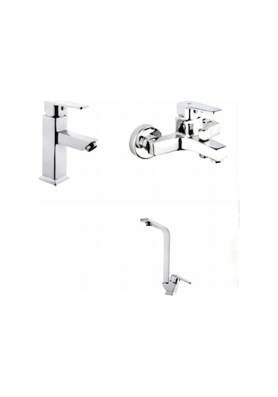 Tema Kare Batarya Seti Eviye, Banyo, Kısa Lavabo Bataryası 61010 - 61011-6013-l Krom