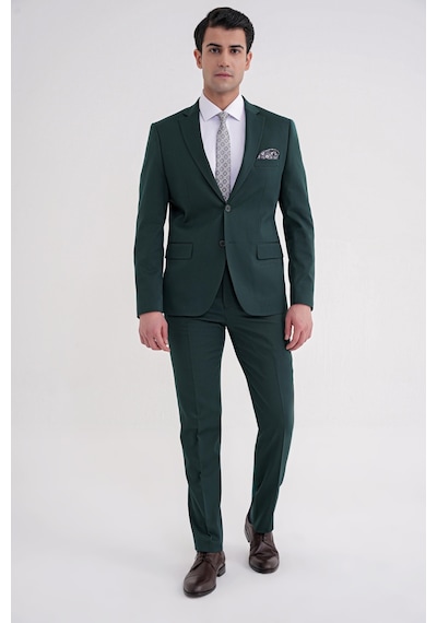 Efor Slim Fit Çift Yırtmaç Düz Yeşil Klasik Takım Elbise Tk 913 Yeşil