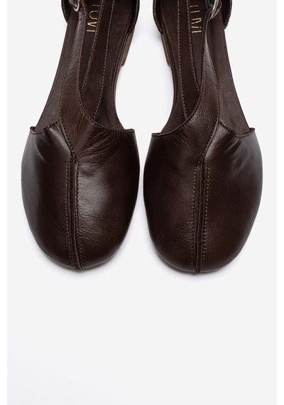 Luvishoes Fable Kahverengi Cilt Hakiki Deri Yanları Açık Kadın Babet Ayakkabı
