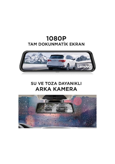 Lenovo V7/8801plus Siyah 1080p Araç İçi 9.6inç Dokunmatik Dikiz Gece Görüşü Ön Ve Arka Araç Kamerası