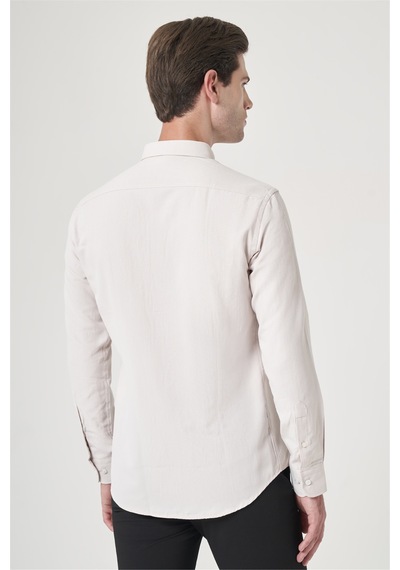 İmza Bej Düğmeli Yaka Oxford Slim Fit Pamuklu Gömlek 1004265284 Koyu Bej