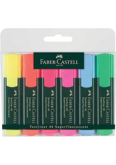 Faber-Castell Fosforlu Kalem 6'lı Poşet – Canlı Renkler, Ergonomik Tasarım, Dayanıklı Çok Renkli
