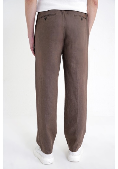 Oversize Kalıp Yan Cep Beli Lastikli Vizon Keten Pantolon P 1216
