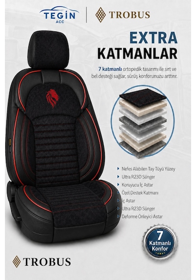 Fiat Albea 2002-2012 Araca Uyumlu Premium Tay Tüyü Koltuk Kılıfı Liona Serisi Siyah Kırmızı 31203714