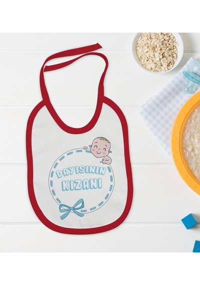 BK Kids Dayısının Kızanı Tasarımlı Kırmızı Bebek Mama Önlüğü-1 Kırmızı
