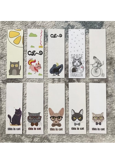 Kedi Hayvan Tasarım Karışık 10 Adet Kitap Ayraç Seti Pytkayrac9o