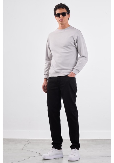 Dufy Açık Gri Bisiklet Yaka Regular Fit Erkek Sweatshirt Gri