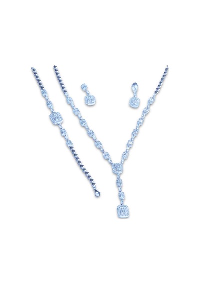 Baget Taşlı Sarkıt Gümüş Set Gümüş
