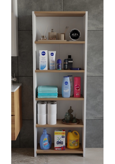 Banyo Çamaşır Dolabı 5 Raflı 150 Cm Çok Amaçlı Saklama Ve Düzenleyici Raf Beyaz - Atlantik Çam Banyo Çamaşır Dolabı 5 Raflı 150 Cm Çok Amaçlı Saklama Ve Düzenleyici Raf Beyaz - Atlantik Çam