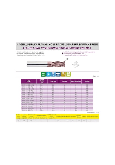 Pro-X Çap - Çap 3 Mm R05 4 Ağızlı Uzun Kaplamalı Karbür Freze