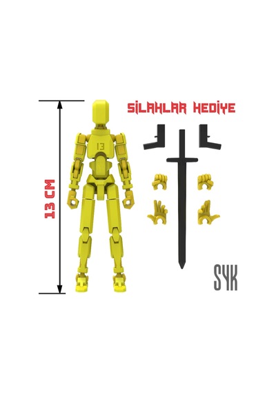 Robot 13 Dummy Sarı Sarı Tüm Eklemleri Hareketli Aksiyon Figürü Oyuncak