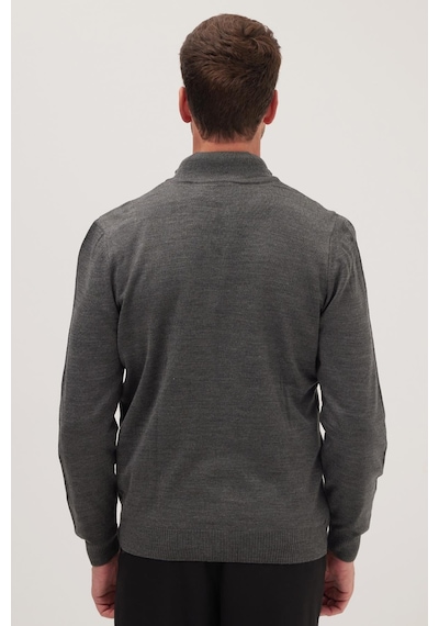Tudors Erkek Slim Fit Dar Kesim Gri Dik Yaka Fermuarlı Düz Hırka-34916