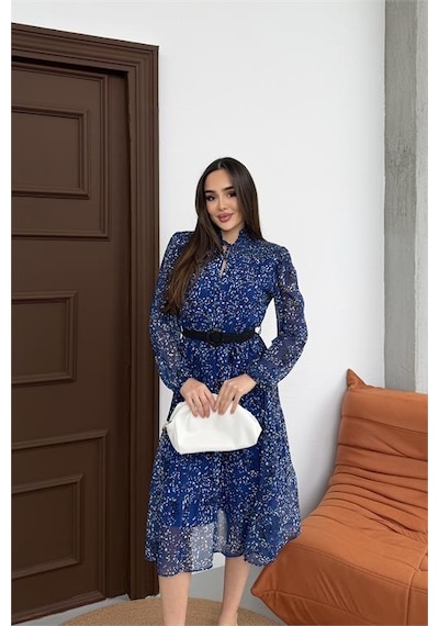Neşeli Butik Kadın Mavi Dik Yaka Bağlama Detaylı Şifon Kumaş Uzun Kol Midi Elbise Nbelb01 Mavi Neşeli Butik Kadın Mavi Dik Yaka Bağlama Detaylı Şifon Kumaş Uzun Kol Midi Elbise Nbelb01 Mavi