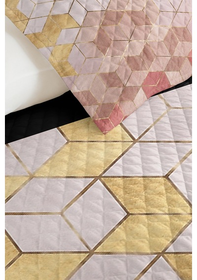 Geometrik Pudra Genç Odası Tek Kişilik Pike Takımı - Modern Gold 160x220 Cm Kapitone Yatak Örtüsü Kırık Harmoni Masalı