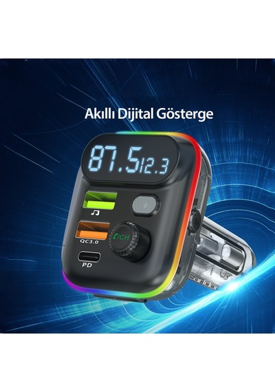 Earldom M80 Bluetooth Usb3.0 Ve Type C Pd Hızlı Şarj Fm Transmitter - Siyah