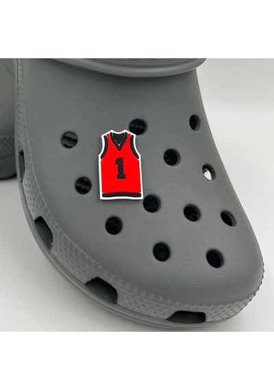 Crocs Terlik Süsü Ve Aksesuarı , Çanta Süsü Jibbitz 3d Basket Forması 02 Figür Logo Aksesuar Siyah-kırmızı-beyaz