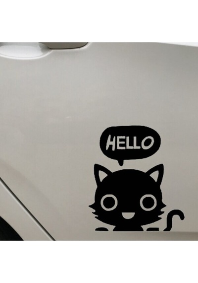 Karikatür Kedi Tasarım Oto Sticker Siyah 19 16 Cm