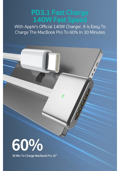 Apple MacBook Uyumlu Type-c To Magsafe 3 Hızlı Şarj Kablosu 140w 2 Metre