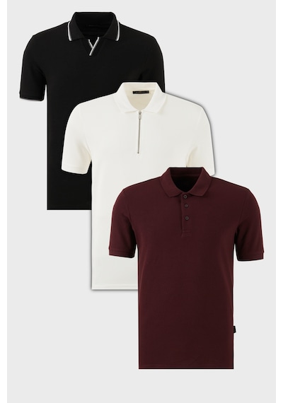 Buratti Pamuklu Regular Fit 3'Lü Paket Erkek Polo Yaka T Shirt 59029641527S3 Siyah-Beyaz-Vişne