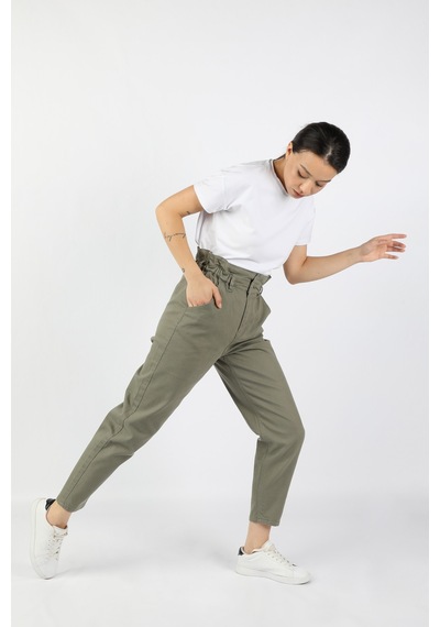 Balins Kadın Beli Lastikli Gabardin Pantolon Haki
