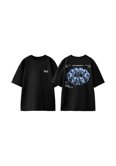 Thewert Convergence Tasarım Sırt Baskılı Pamuk Siyah Oversize T-shirt