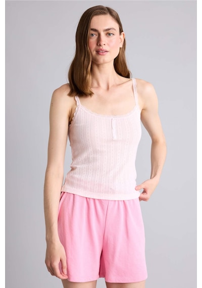 Defacto %100 Pamuk Fitilli Yuvarlark Yaka Dantel Detaylı Askılı Pembe Atlet H6958ax26sppn436 Pembe-pn436