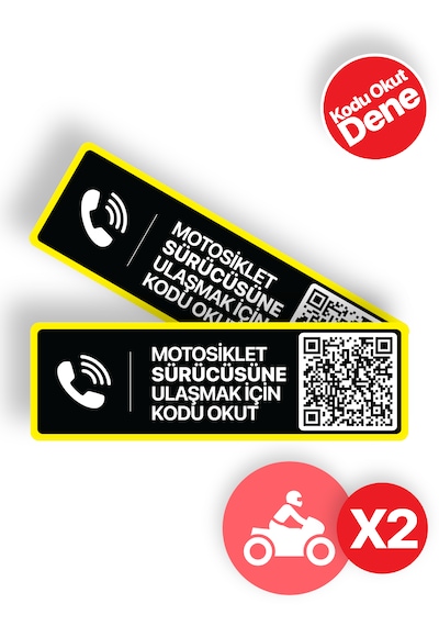 2'li Paket - Motosiklet Numaratörü - Dıştan Yapıştırma - Qr Kodlu Numaratör Yatay Etiket Sarı Siyah