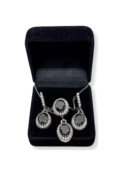 Oya Silver Siyah Oniks Taşlı Gümüş Set&takım