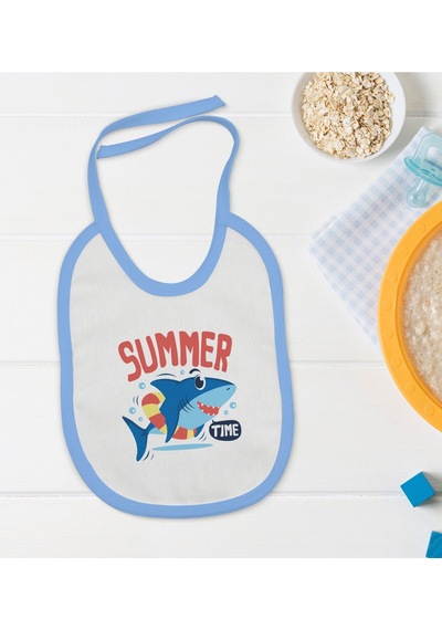Bk Kids Summer Time Tasarımlı Mavi Bebek Mama Önlüğü Mavi