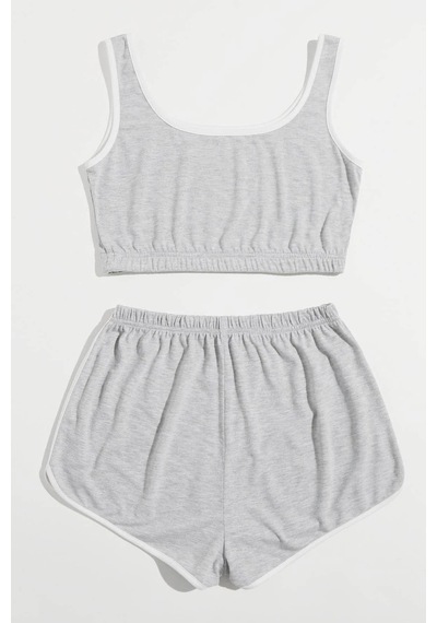 Epilons Zenviaatt2 Kadın Gri Askılı Crop Top Ve Şortlu Gecelik Takım Zenvi312