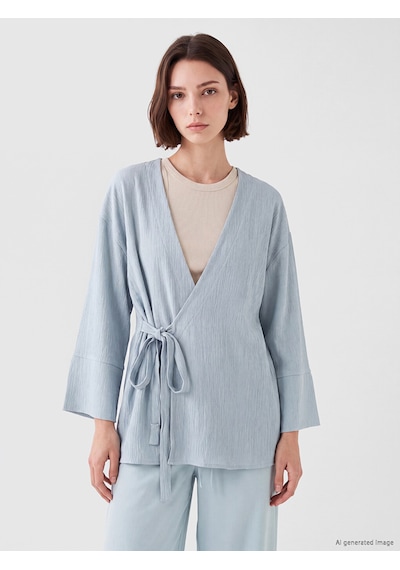 Lcw Modest Mavi Kruvaze Yaka Oversize Kadın Kimono