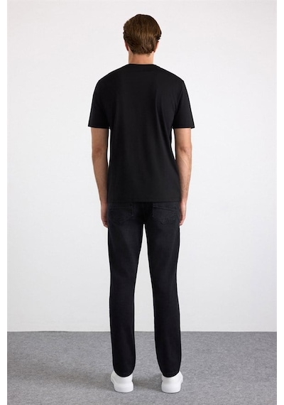 Süvari Siyah Slim Düz Baskısız Süprem Bisiklet Yaka Tişört Ts1014000478-s09