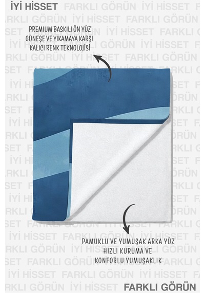 Mavi Dalga Temalı Modern Plaj Havlusu - Marine Minimalist Havuz Deniz Hızlı Kuruyan Mikrofiber Havlu Donuk Zeytin