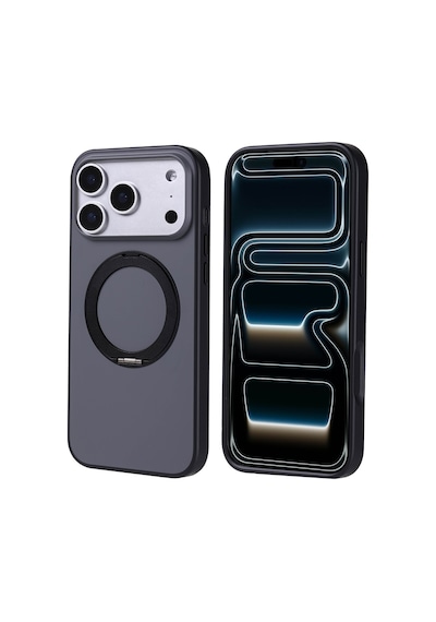 Apple Uyumlu iPhone 17 Pro Max Kılıf M-safe Şarj Özellikli Standlı Zore Proton Silikon Kapak Siyah