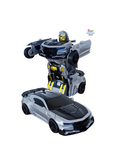Transformer Robot Çek Bırak Kendinden Robota Dönüşen 1:32 Gri Camaro Oyuncak Araba Gri