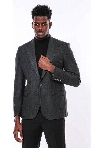 Wessi Slim Fit Desenli Yeşil Erkek Ceket Yeşil