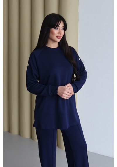 Balenbi Omuz Çıtçıt Detaylı Bisiklet Yaka Oversize Modal Tesettür Takım 1178 Lacivert