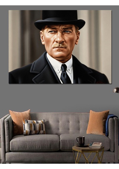 Şık Mustafa Kemal Atatürk Portresi Dekoratif Kanvas - Mdf Ahşap Tablo