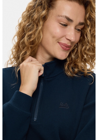 UCLA Ruelle Lacivert Yarım Fermuarlı Nakışlı Pamuklu Loose Fit Kadın Pike Sweatshirt