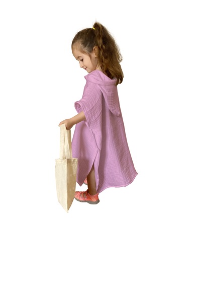 Organik Muslin Bebek Çocuk Kapüşon Panço Banyo Havlu Pudra Pembe