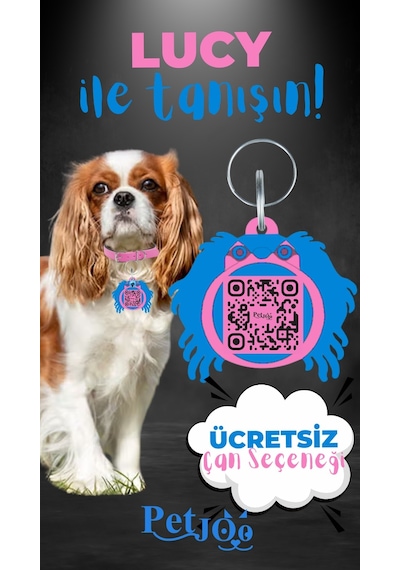 Petjoo 11.Lucy Mavi-Pembe Qr'lı Köpek Künyesi