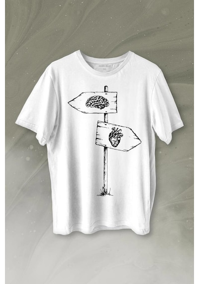 Asılan Kalp Ve Beyin Aşk Akıl Mantık Ters Yön Baskılı Tişört Unisex T-shirt 001