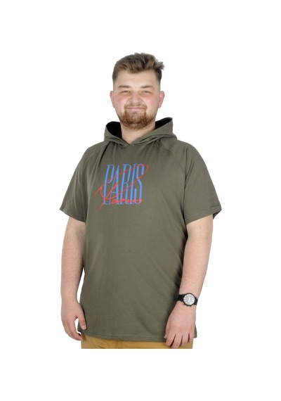 Mode Xl Büyük Beden T-Shirt Kapşonlu Paris 22174 Haki 001